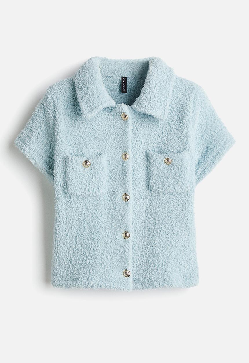 H&M - Short-sleeved teddy cardigan - light turquoise