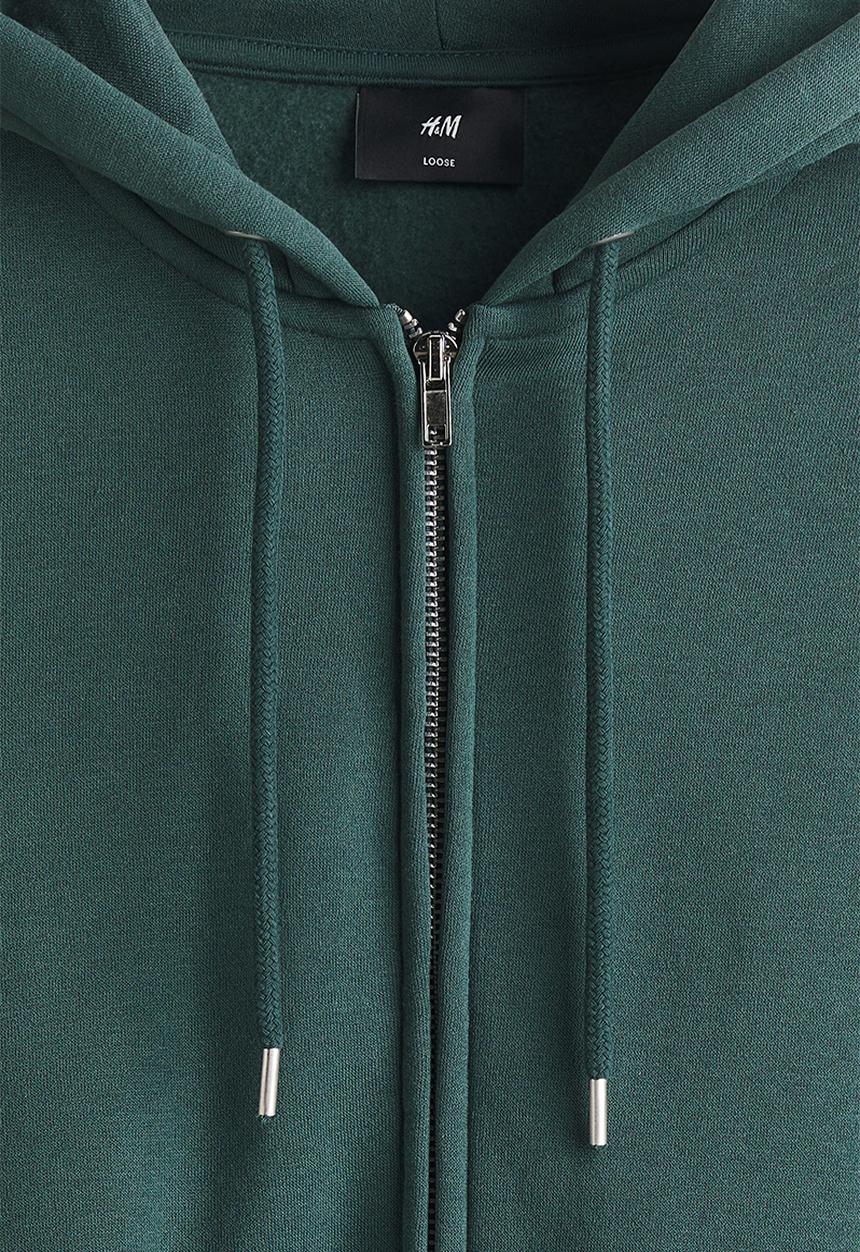 H&M - Loose  fit zip-through hoodie - dark teal