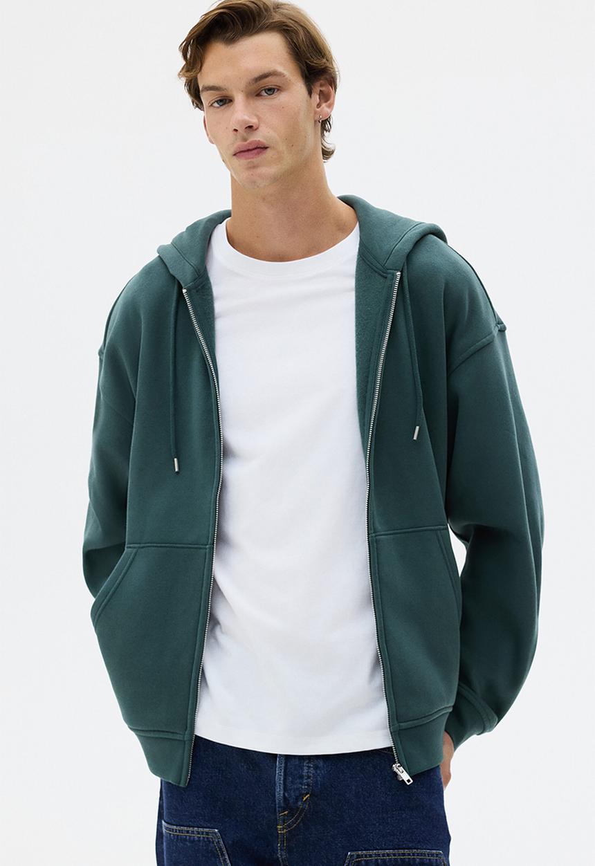 H&M - Loose  fit zip-through hoodie - dark teal