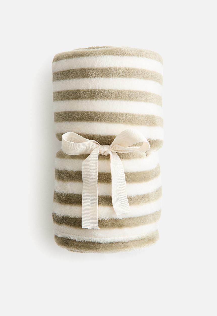 H&M - Striped fleece blanket - khaki green/striped