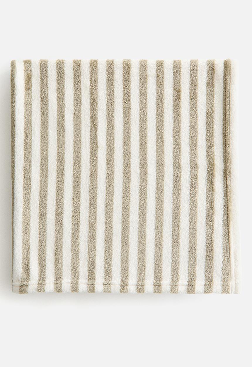 H&M - Striped fleece blanket - khaki green/striped
