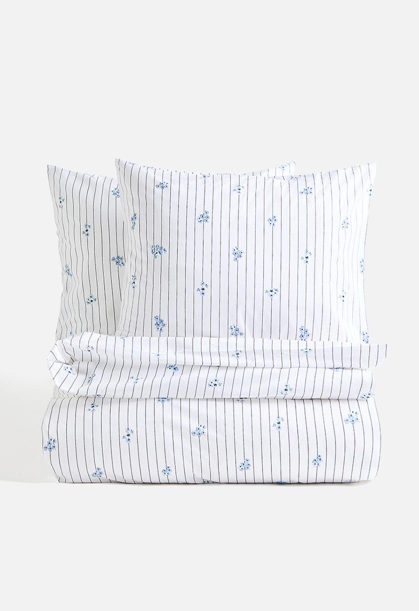 H&M - Cotton percale double/king duvet cover set - white/floral