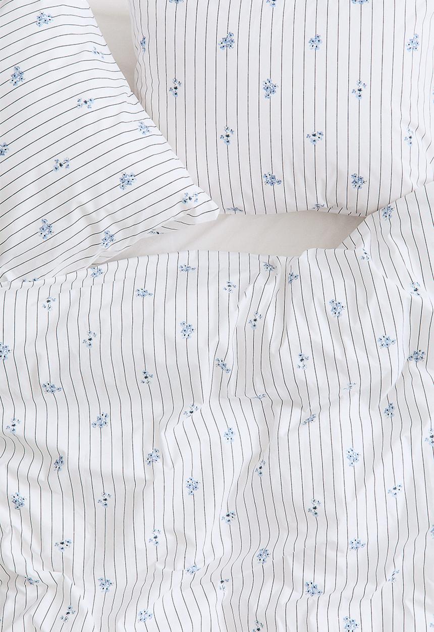 H&M - Cotton percale double/king duvet cover set - white/floral