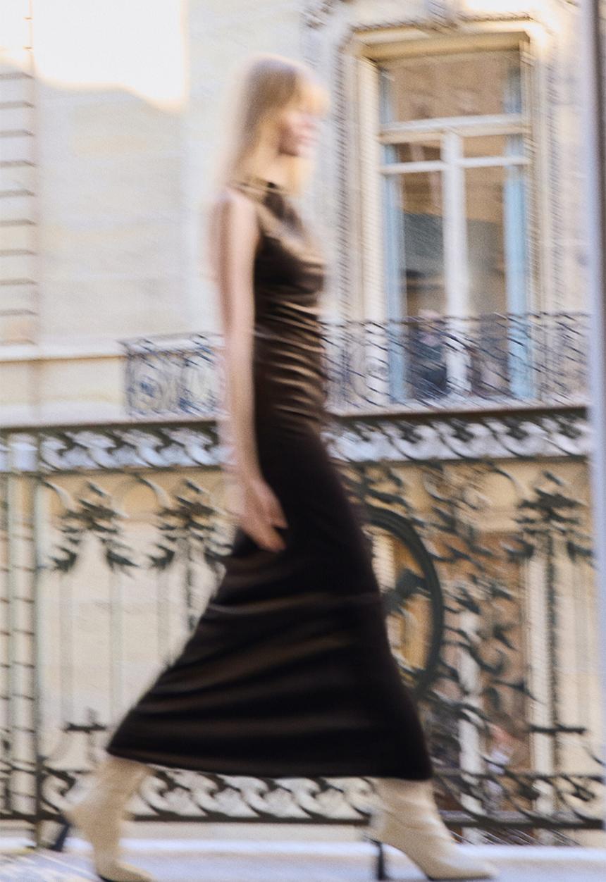 H&M - Sleeveless velour dress - dark brown