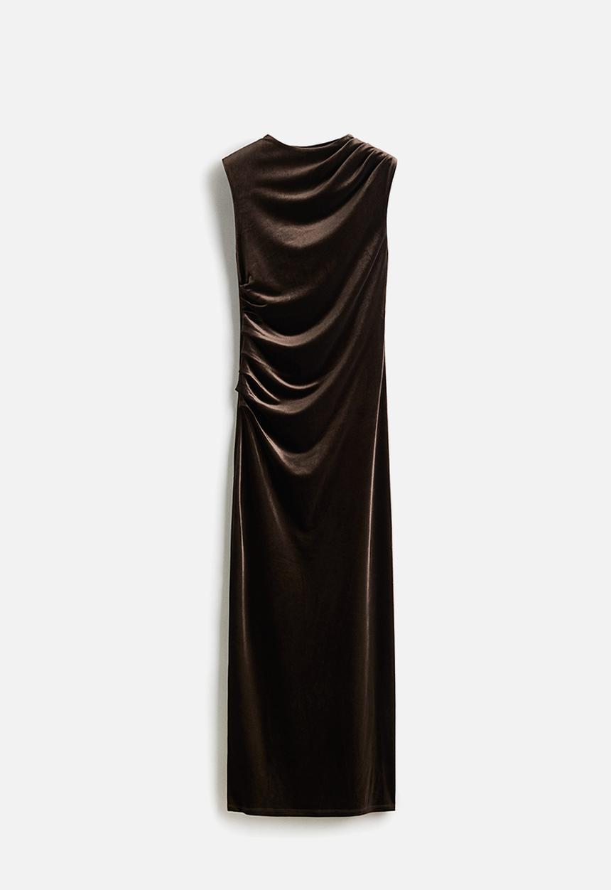 H&M - Sleeveless velour dress - dark brown