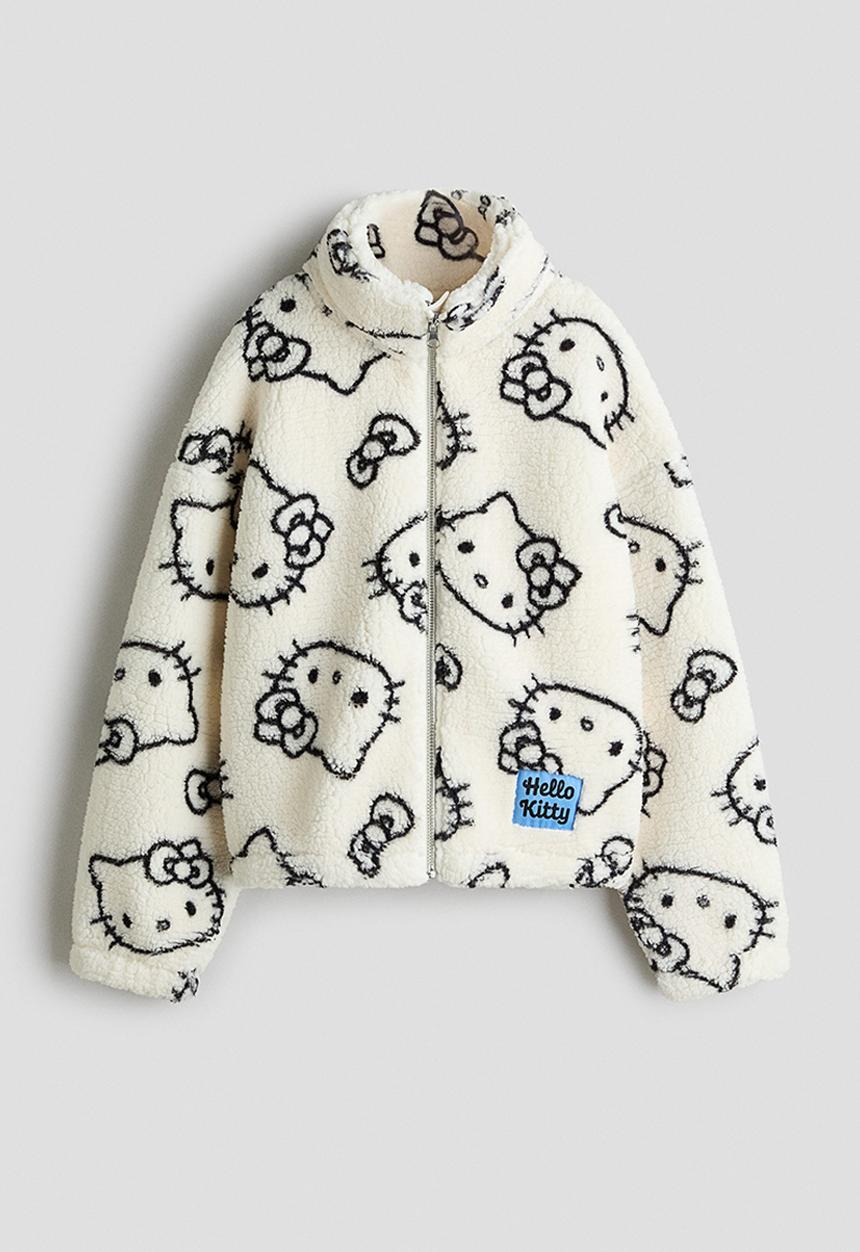 H&M - Motif-detail teddy jacket - cream/hello kitty