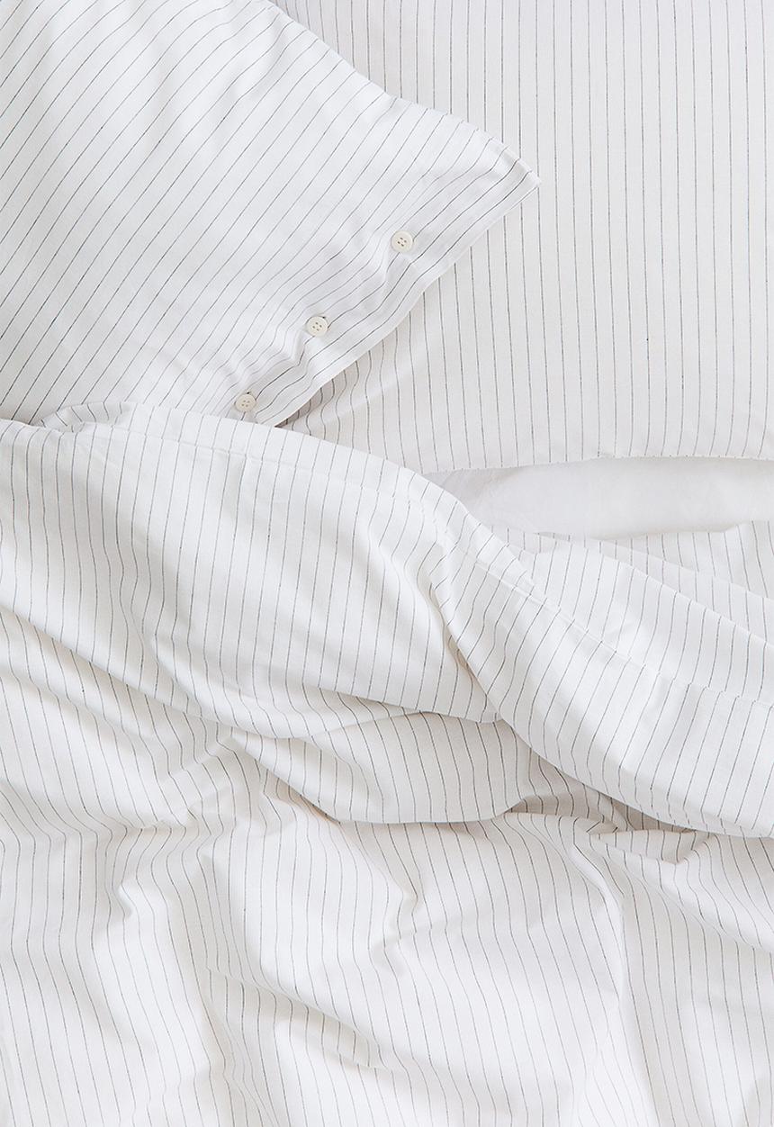 H&M - Pinstriped double/king duvet cover set - white/pinstriped