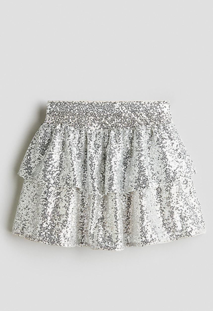 H&M - Tiered sequined skirt - silver-coloured