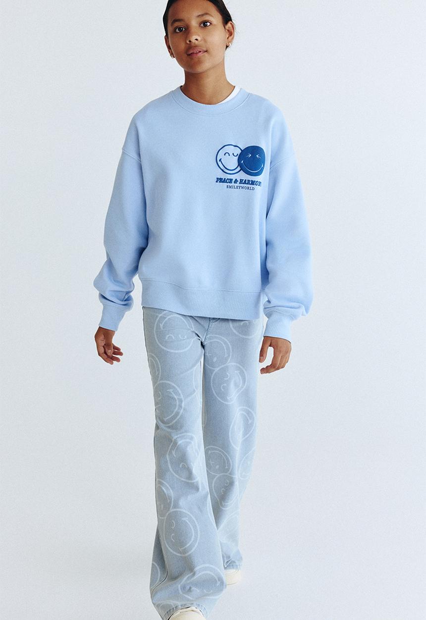 H&M - Denim-look wide trousers - light denim blue/smileyworld
