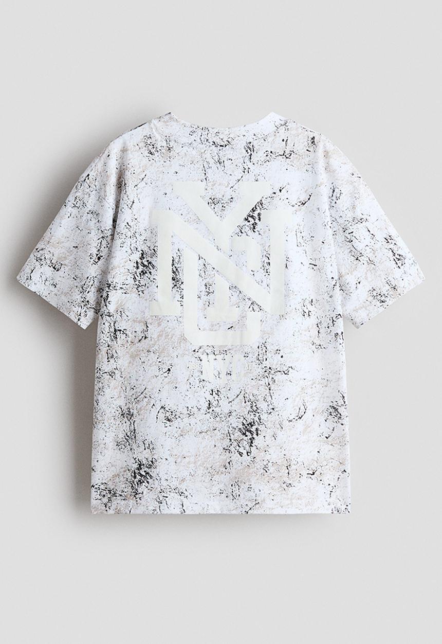 H&M - Loose-fit printed T-shirt - white/marbled