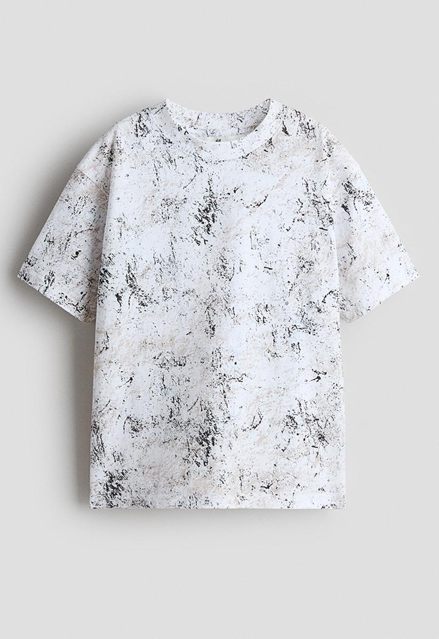 H&M - Loose-fit printed T-shirt - white/marbled