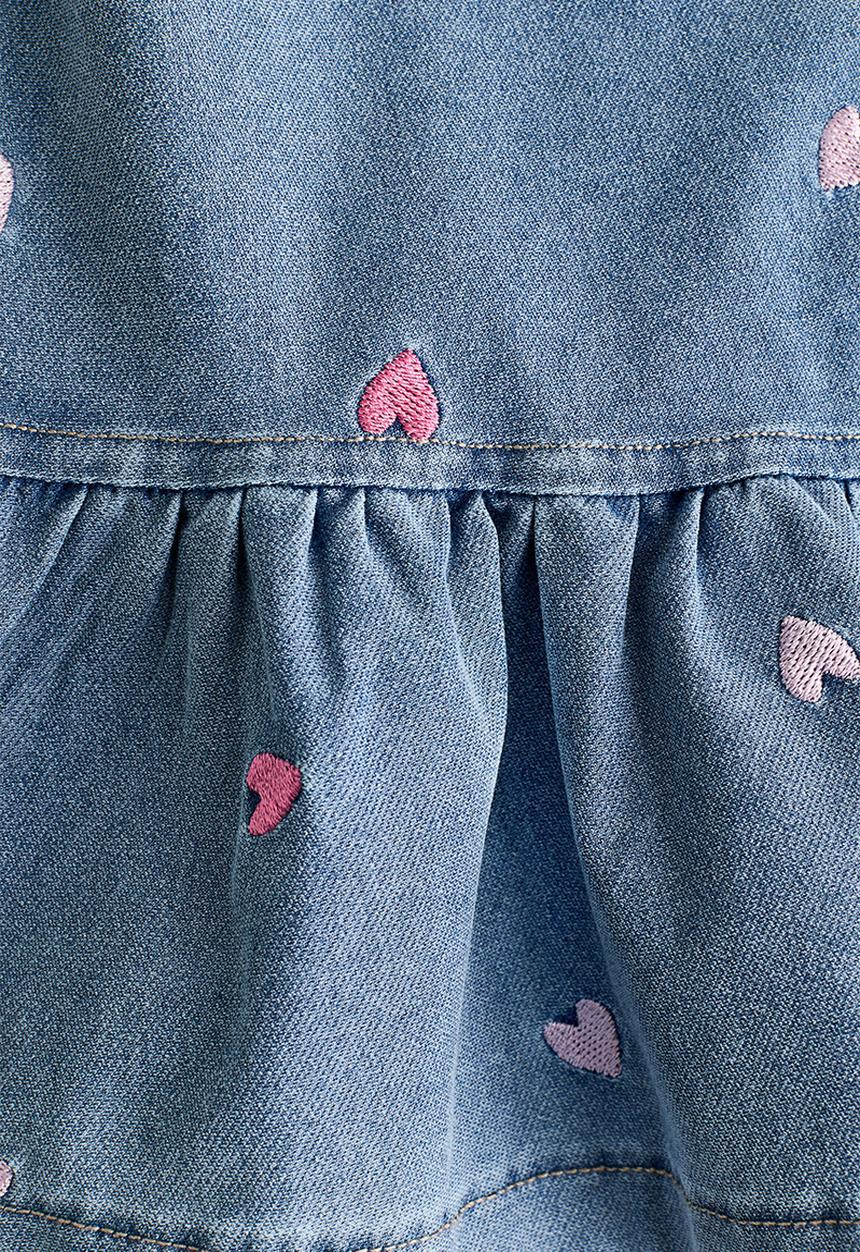 H&M - Embroidered denim-look dress - light denim blue/hearts
