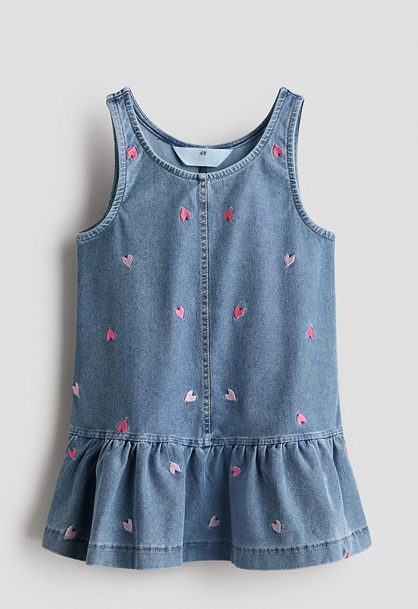 H&M - Embroidered denim-look dress - light denim blue/hearts