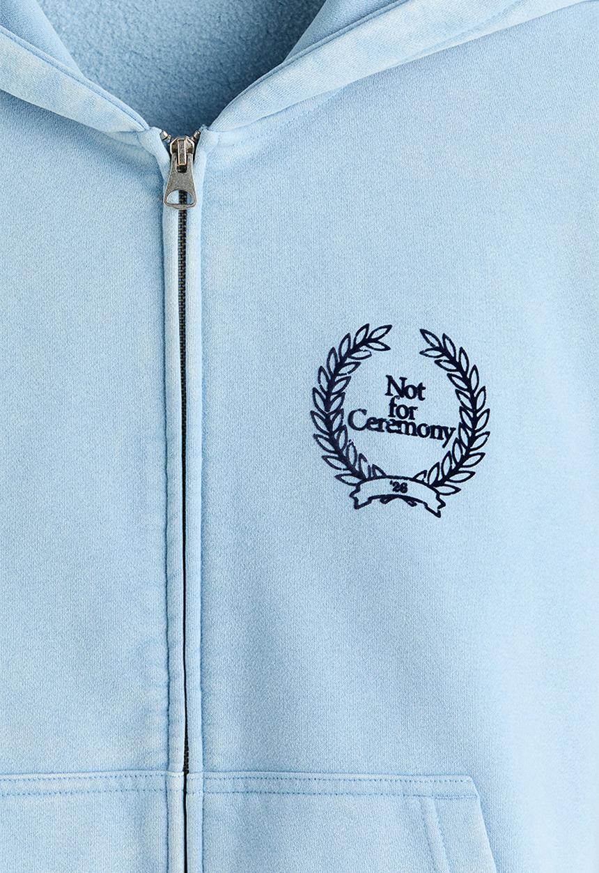 H&M - Loose fit boxy zip-through hoodie - light blue/not for ceremony