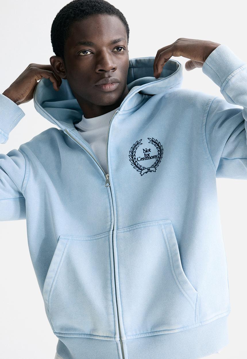 H&M - Loose fit boxy zip-through hoodie - light blue/not for ceremony