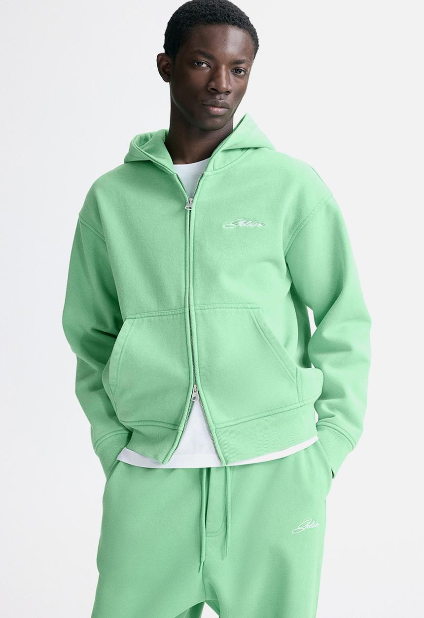 H&M - Loose fit boxy zip-through hoodie - bright green/golden