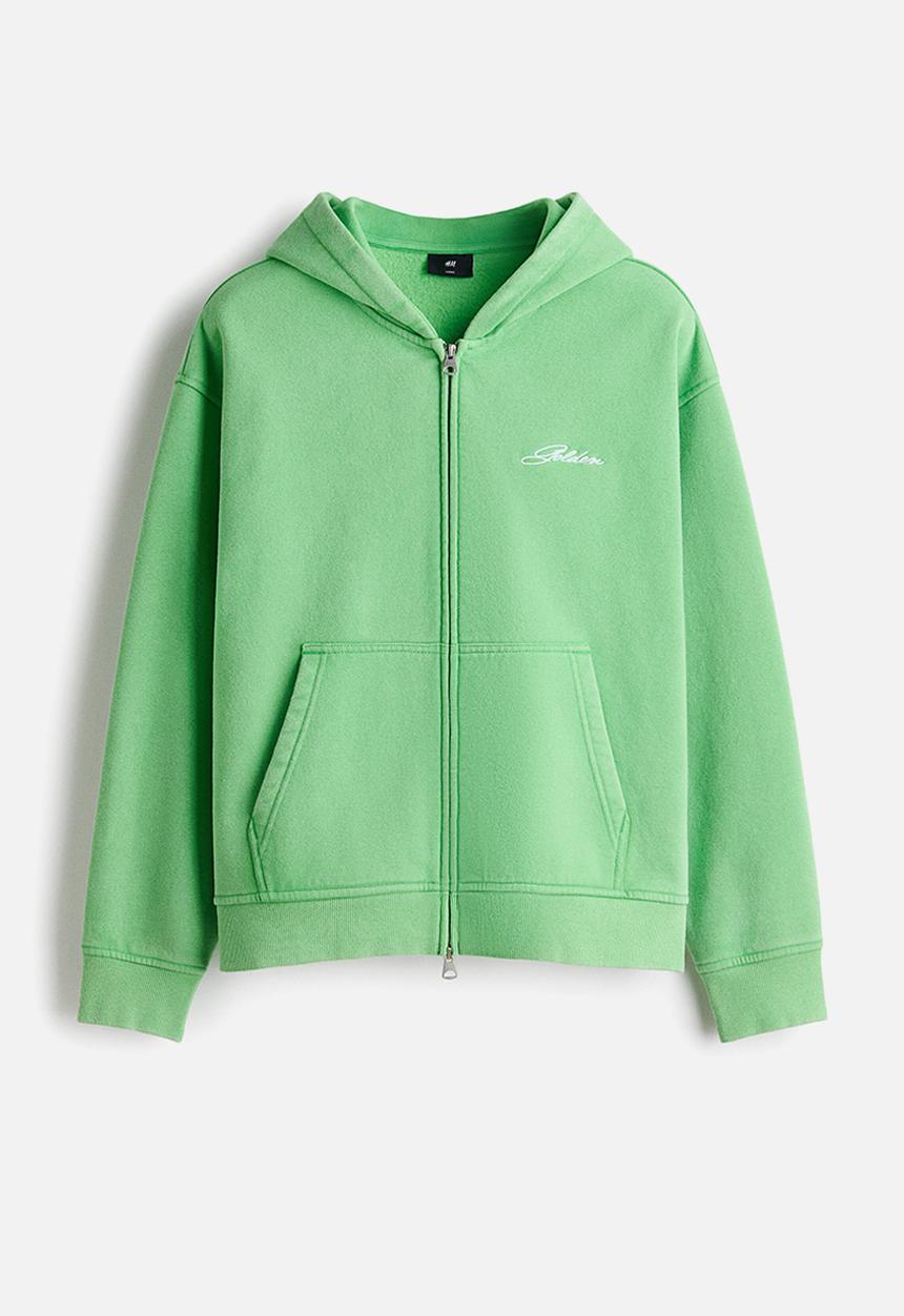 H&M - Loose fit boxy zip-through hoodie - bright green/golden