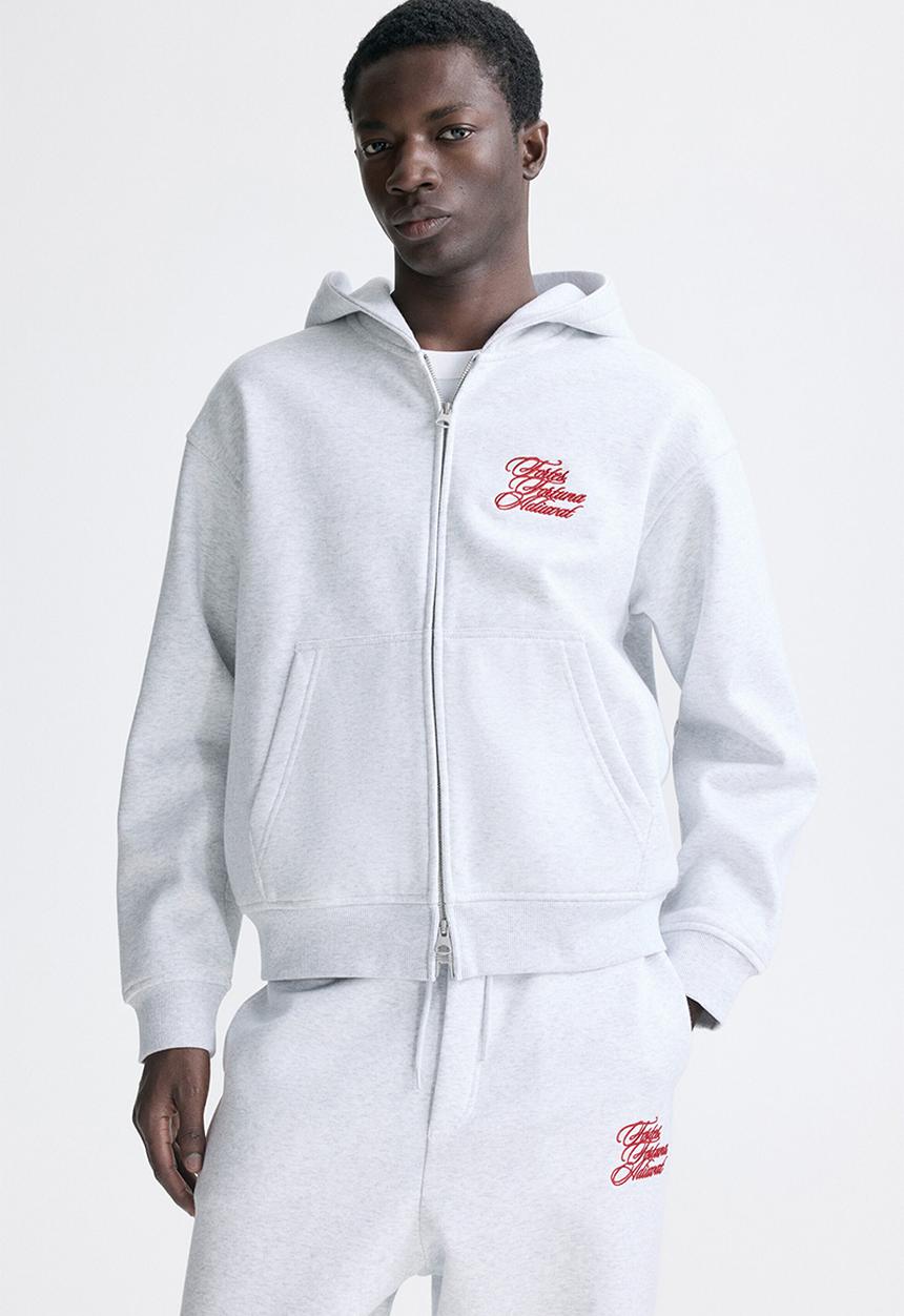 Loose fit boxy zip-through hoodie - light grey marl/fortes fortuna