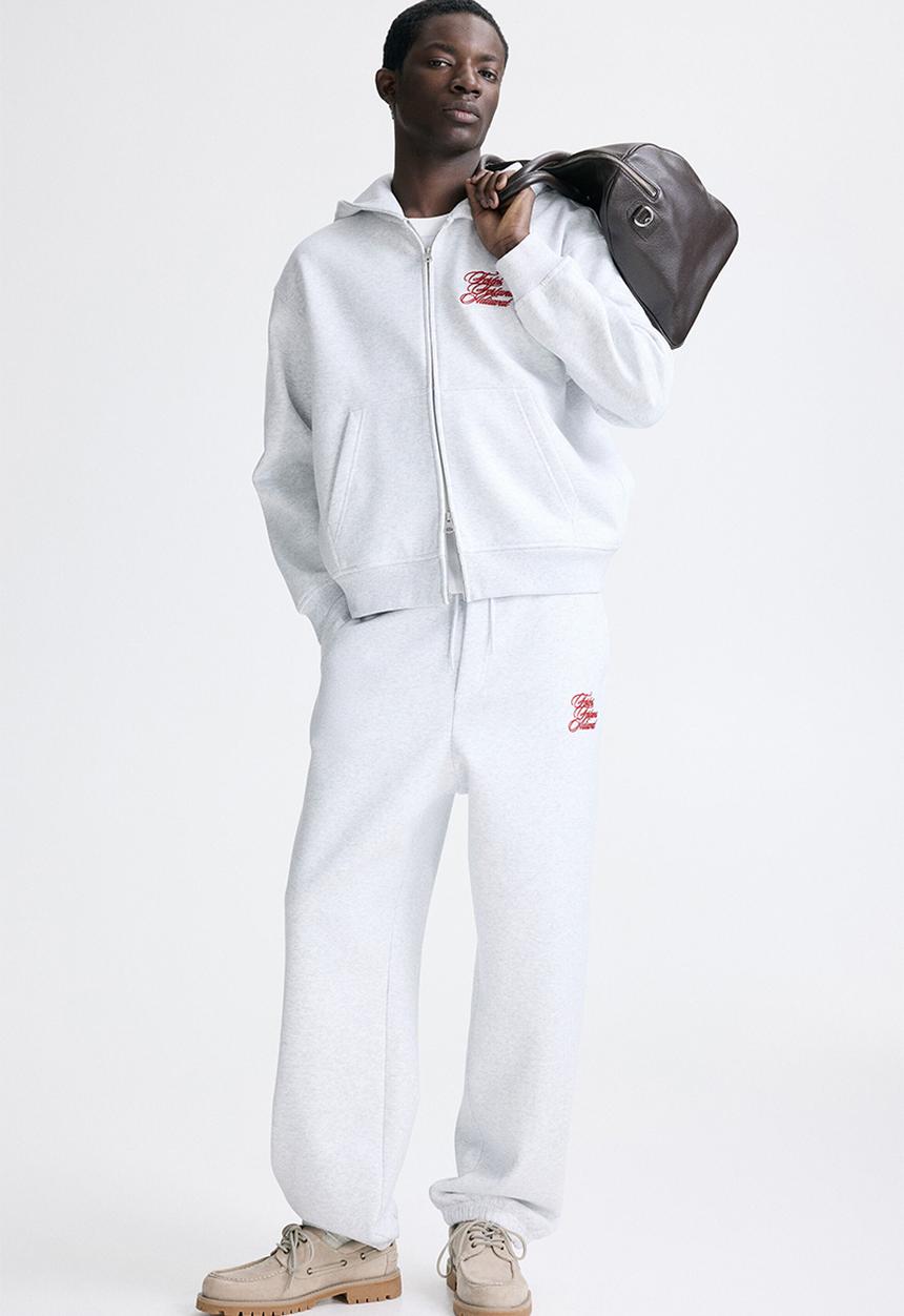 H&M - Loose fit boxy zip-through hoodie - light grey marl/fortes fortuna