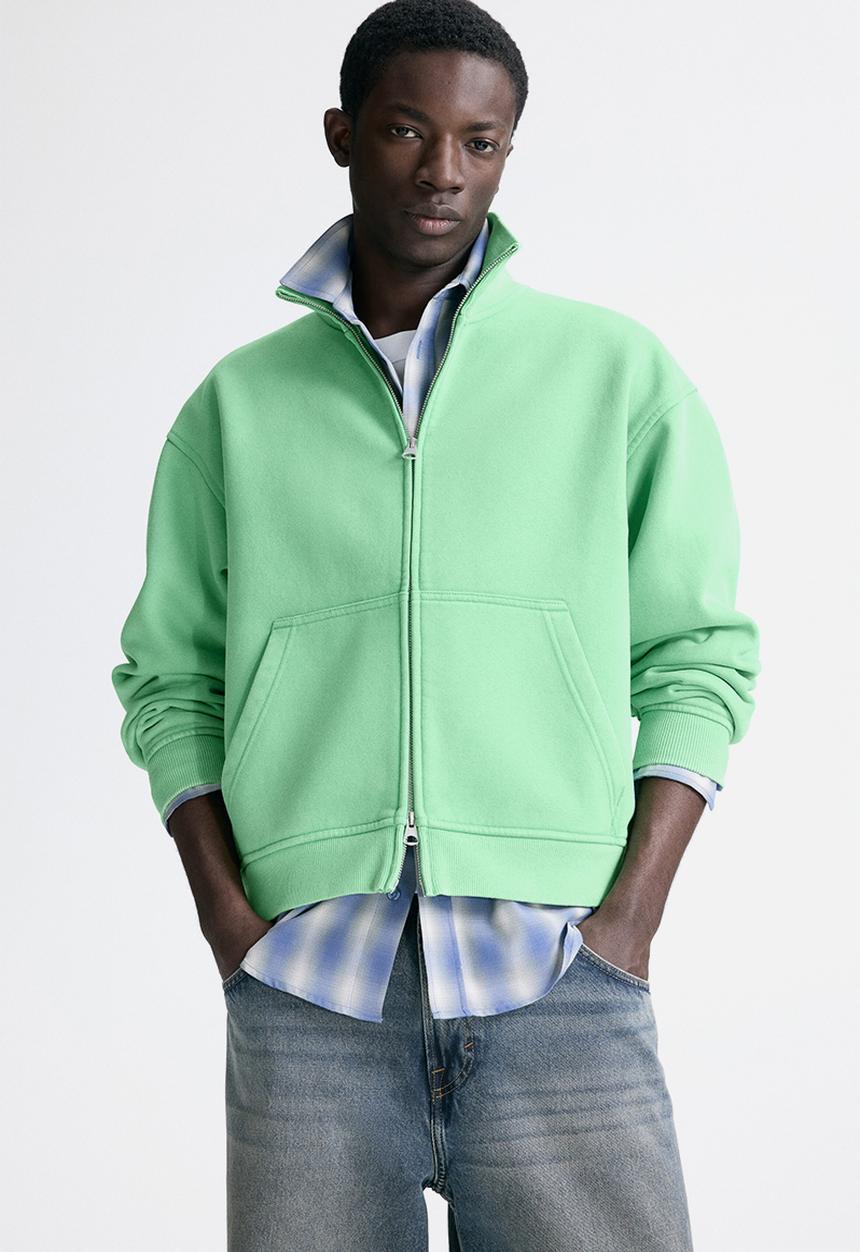 Loose fit boxy zip-through sweatshirt - bright green - 1330313001