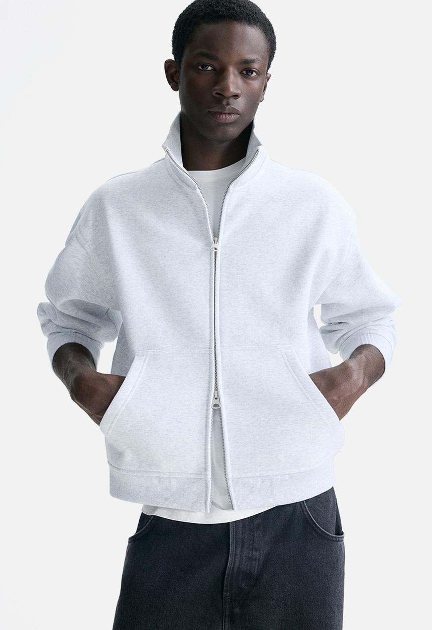 H&M - Loose fit boxy zip-through sweatshirt - light grey marl