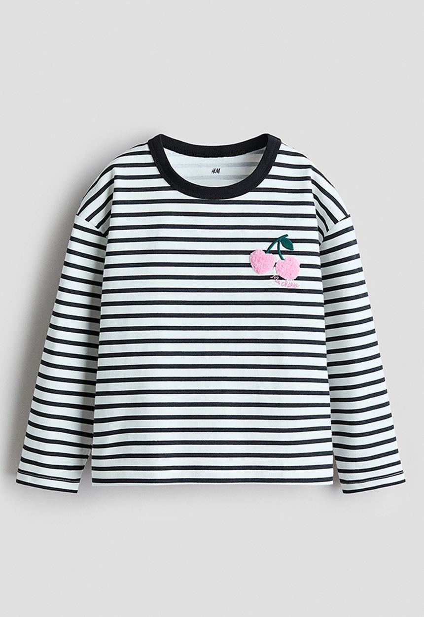 H&M - Motif-detail long-sleeved top - white/striped