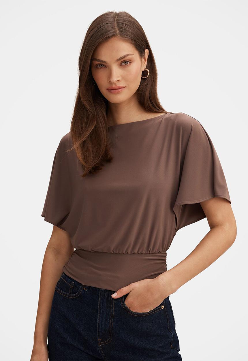 Forever New - Piper Cinched Flutter Sleeve Top in Mink