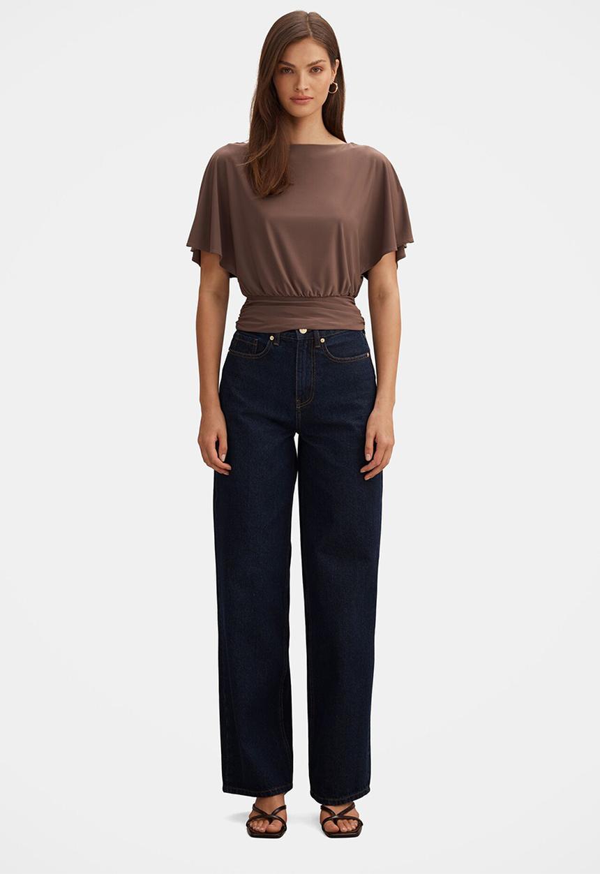 Forever New - Piper Cinched Flutter Sleeve Top in Mink