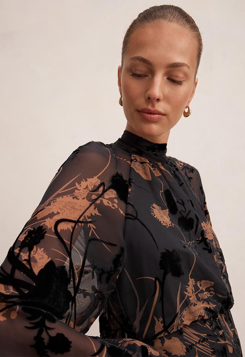 Forever New - Janelle velvet burnout maxi dress - black/brown