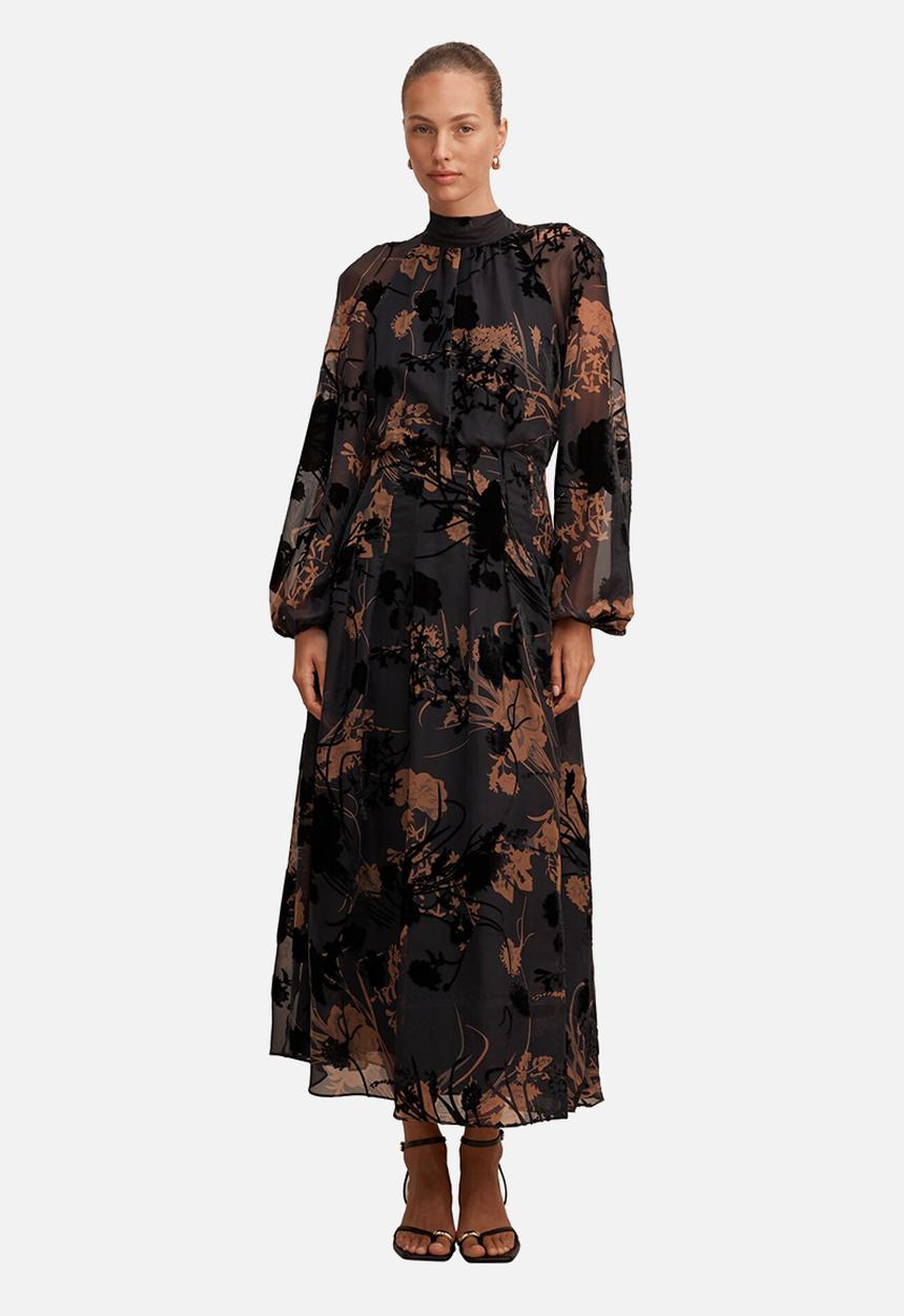 Forever New - Janelle velvet burnout maxi dress - black/brown