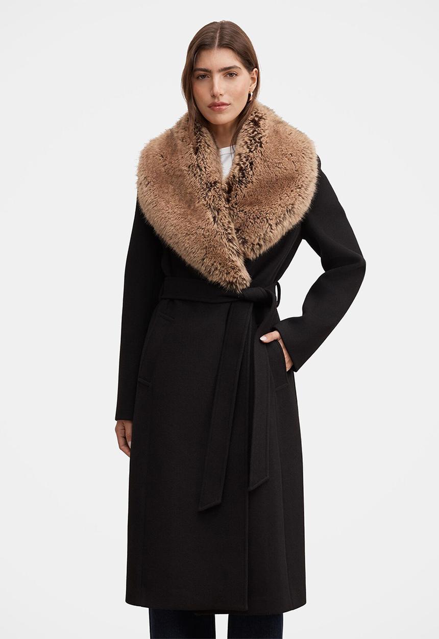 Forever New - Shelby faux fur collar coat in black & camel