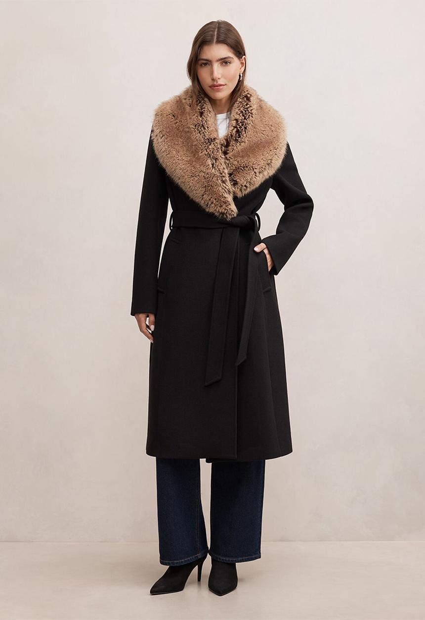 Forever New - Shelby faux fur collar coat in black & camel