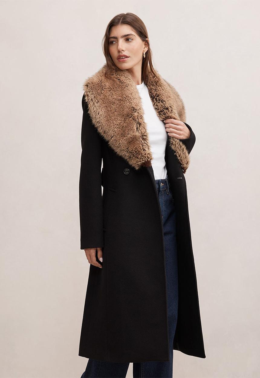 Forever New - Shelby faux fur collar coat in black & camel