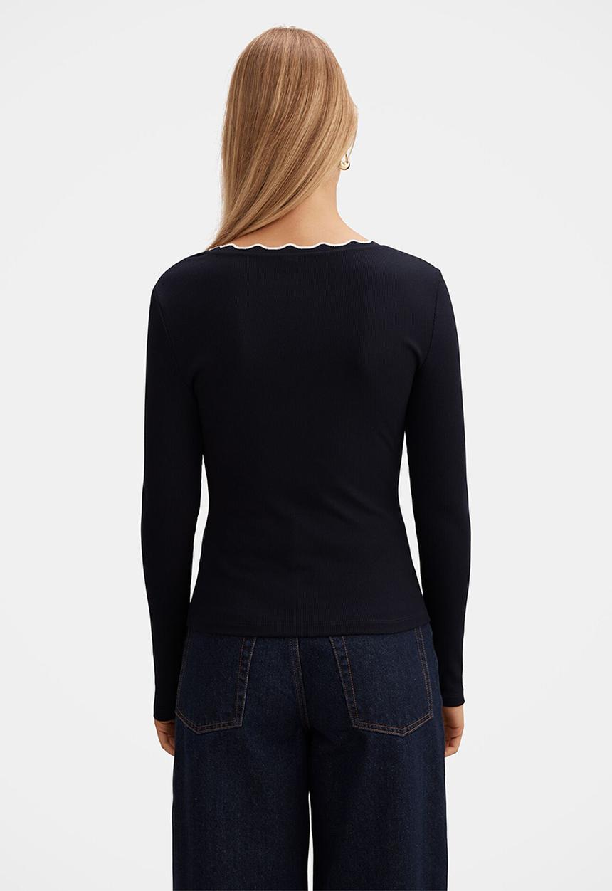 Forever New - Rebecca scallop long sleeve top - navy/porcelain