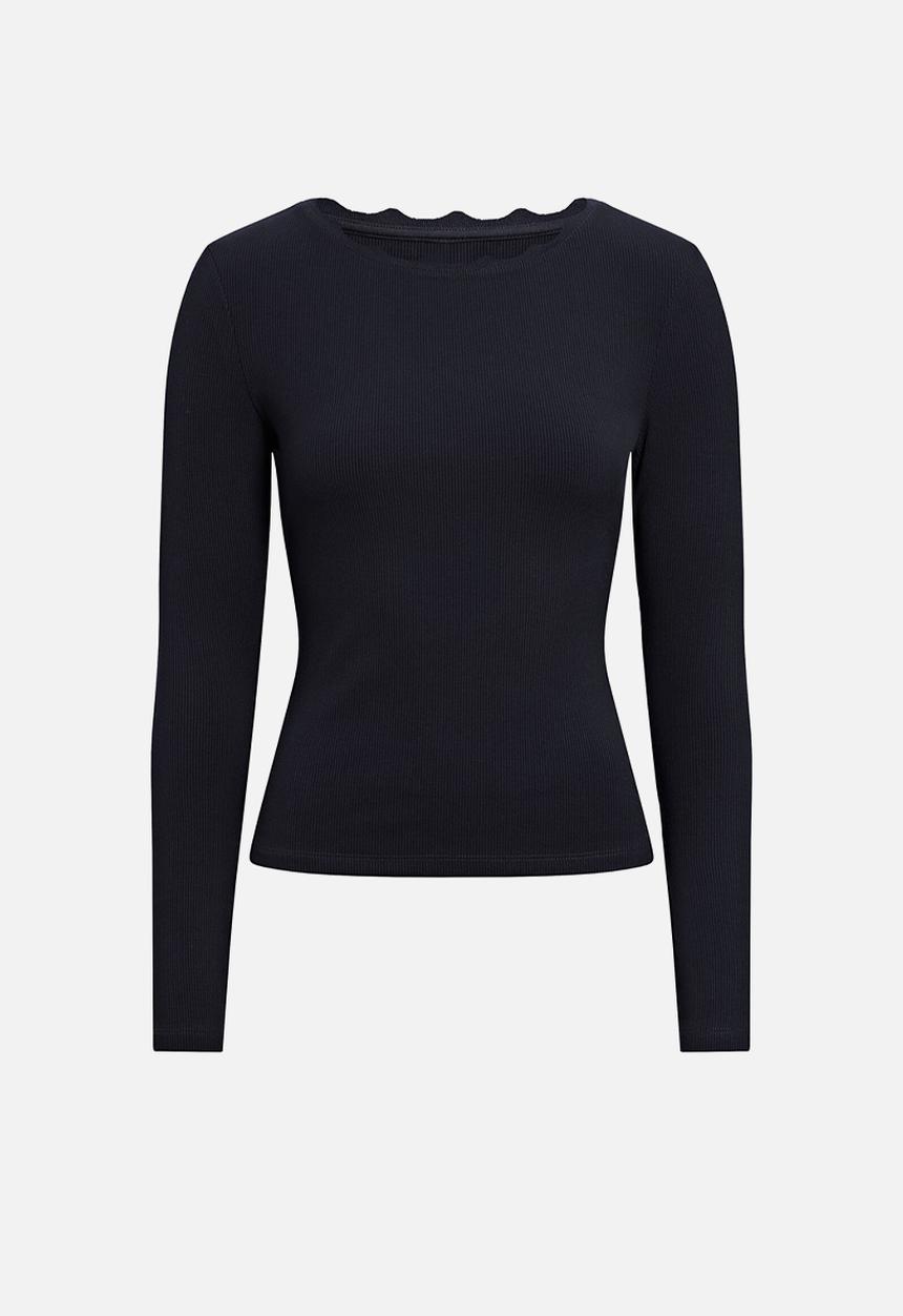 Forever New - Rebecca scallop long sleeve top - navy/porcelain