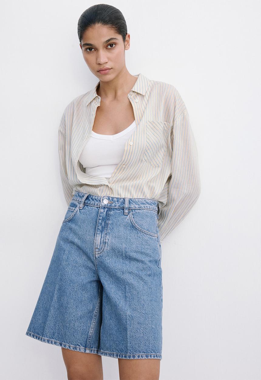 MANGO - Bermudas camilla - open blue