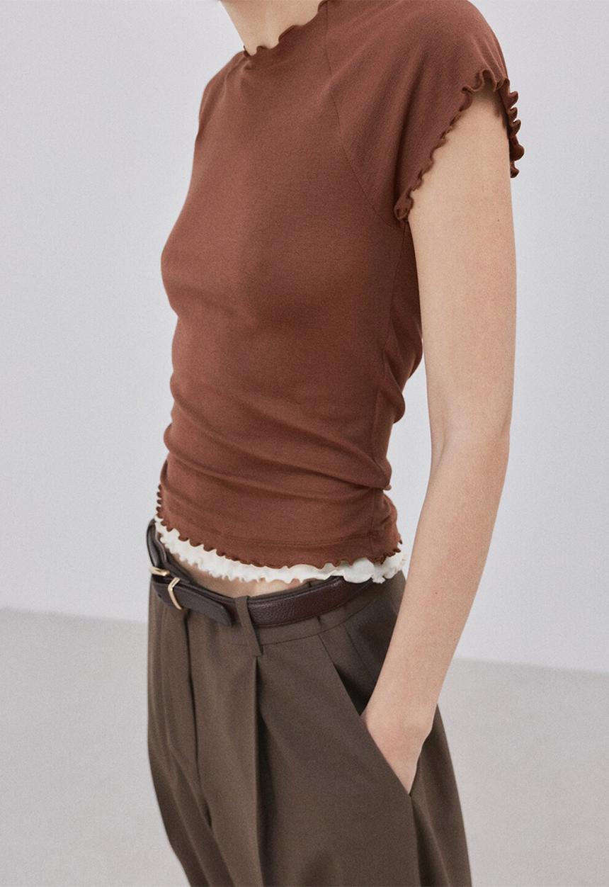 MANGO - T-shirt curlita  -  brown