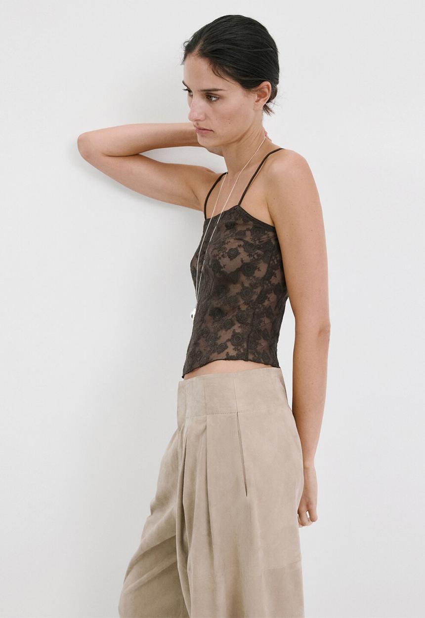 MANGO - Top lacey - khaki