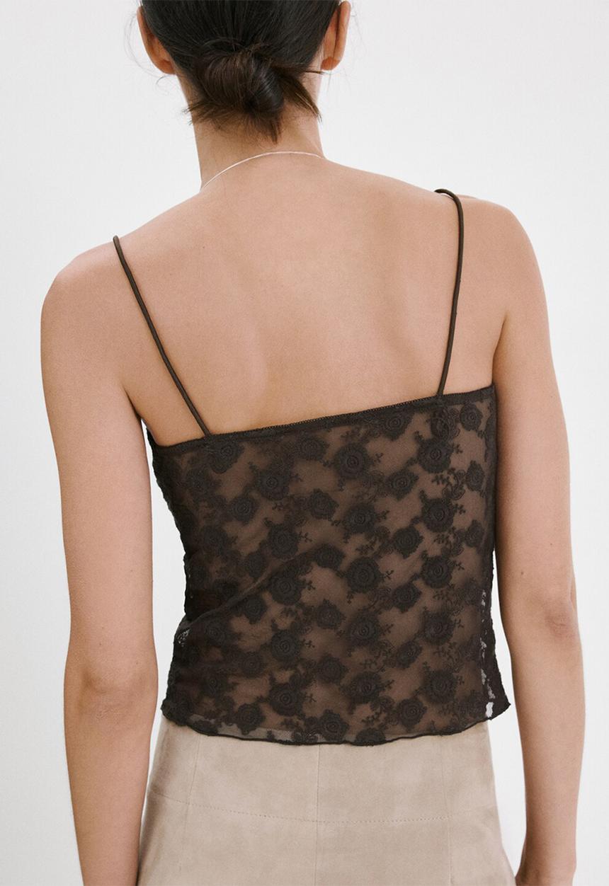 MANGO - Top lacey - khaki