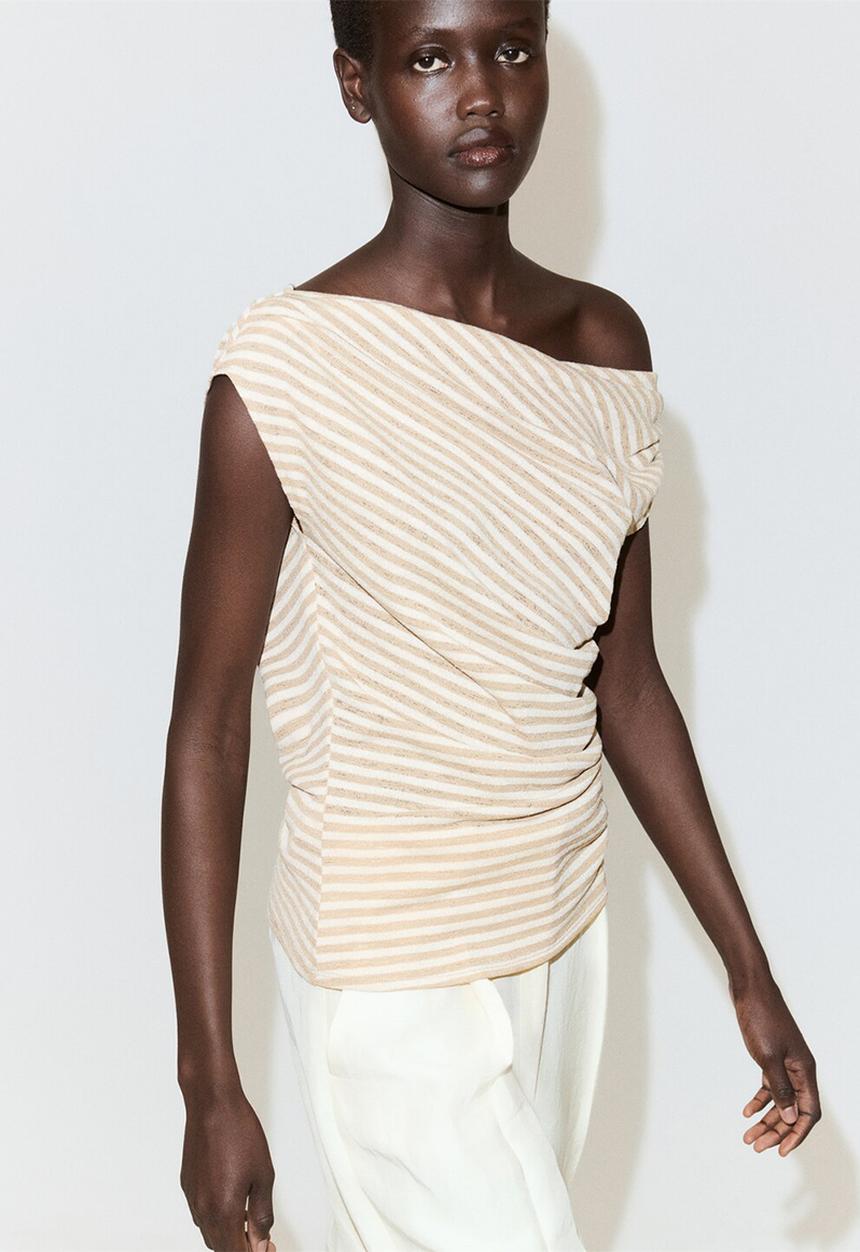 MANGO - T-shirt dela - light beige