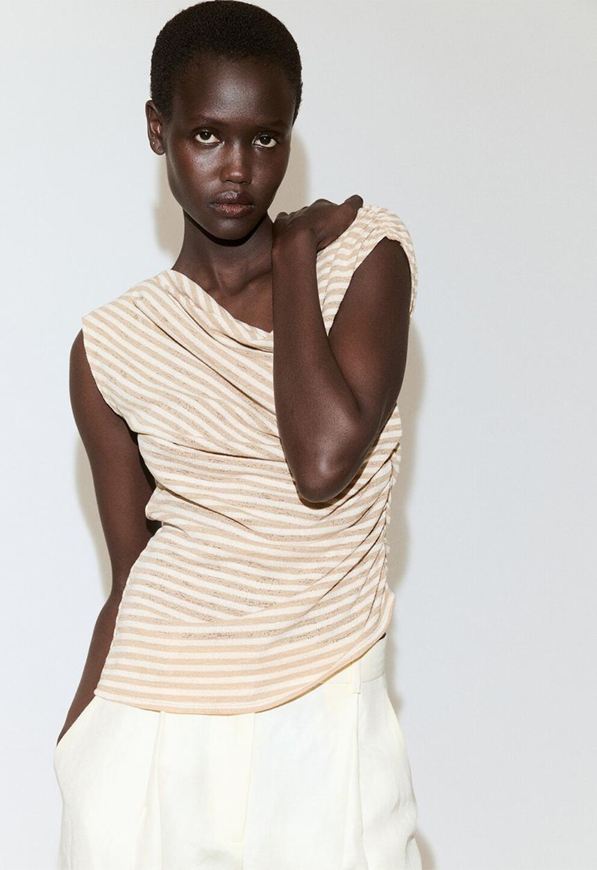 MANGO - T-shirt dela - light beige