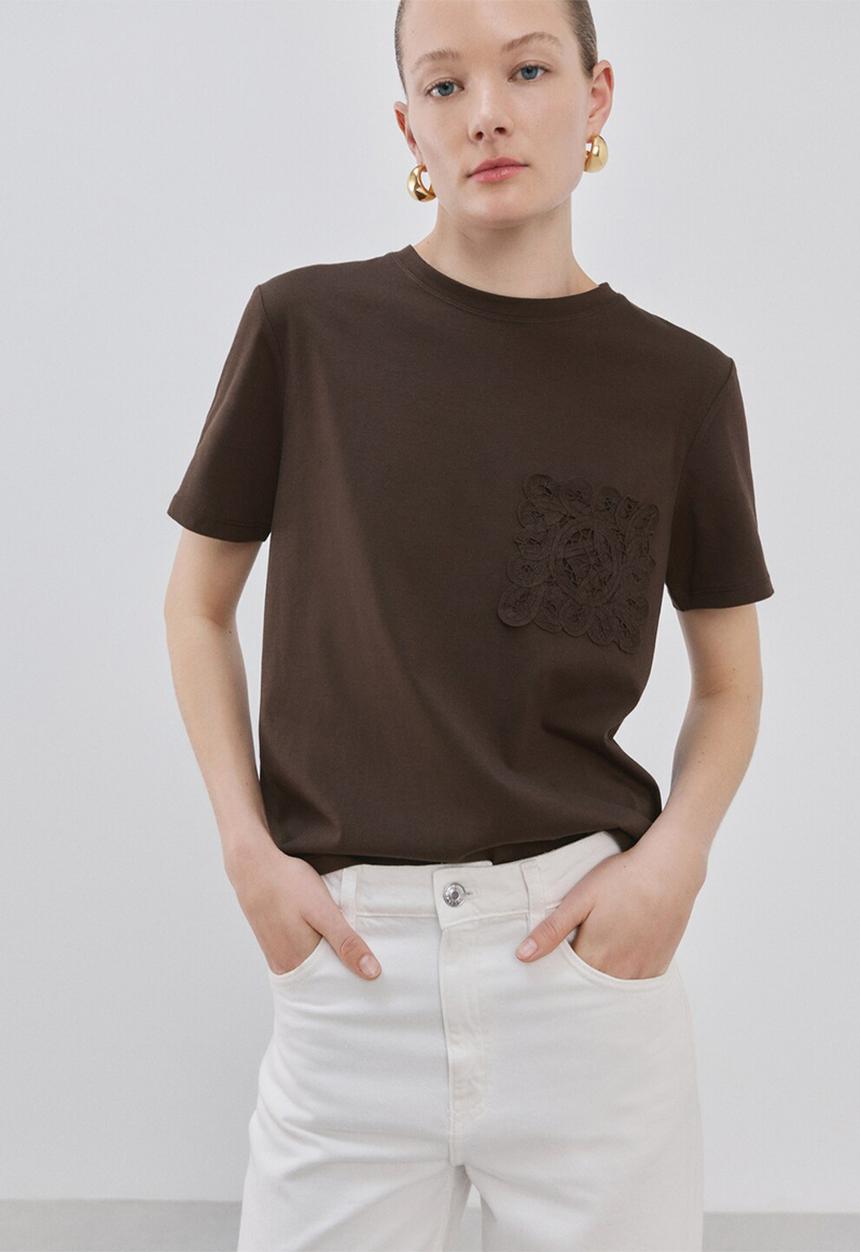 MANGO - T-shirt daisy - dark brown