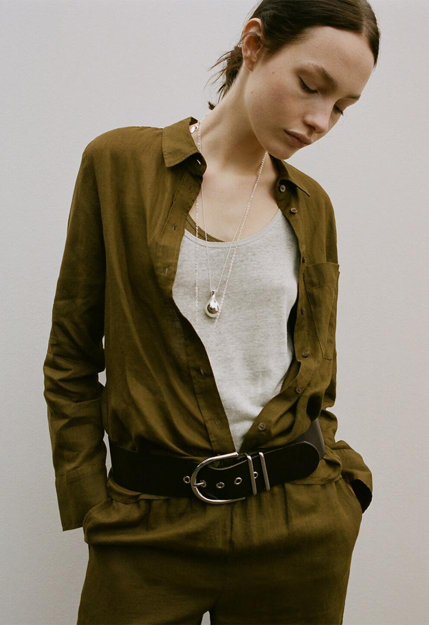 MANGO - Shirt lino - dark green