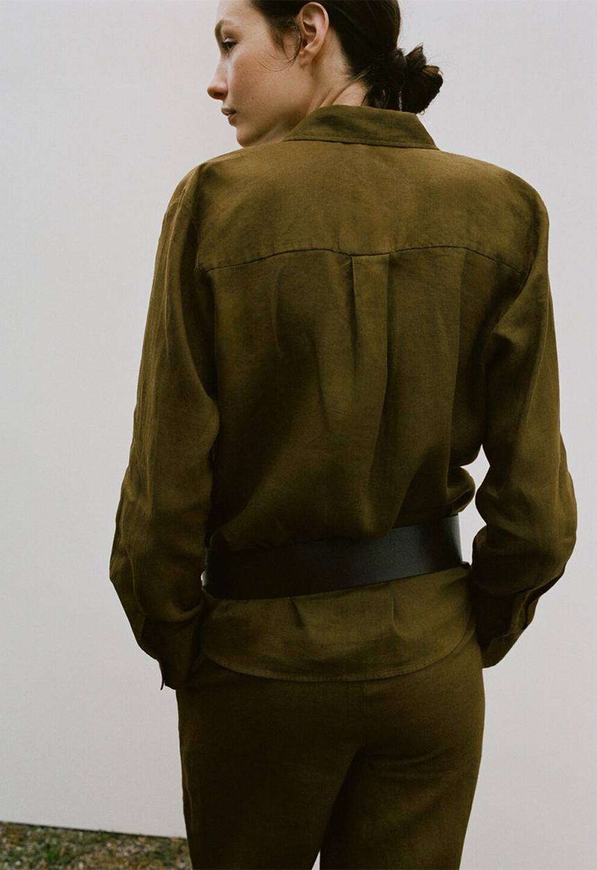 MANGO - Shirt lino - dark green