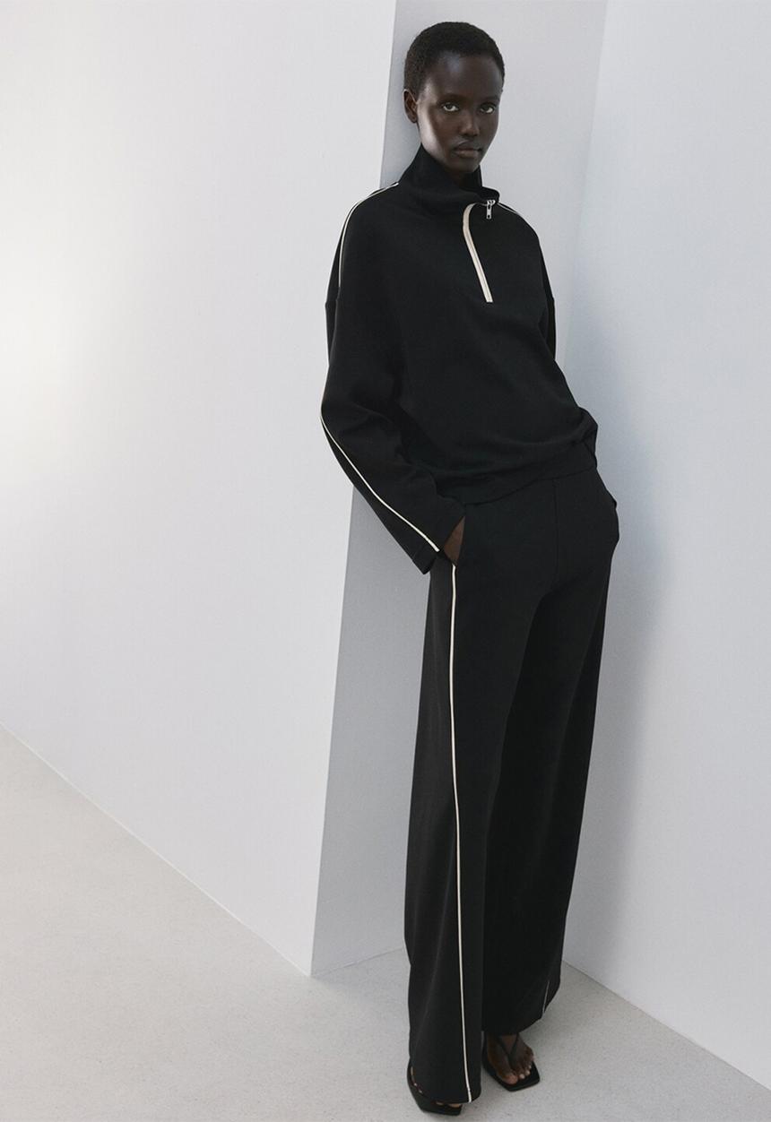 MANGO - Trousers pipin- black