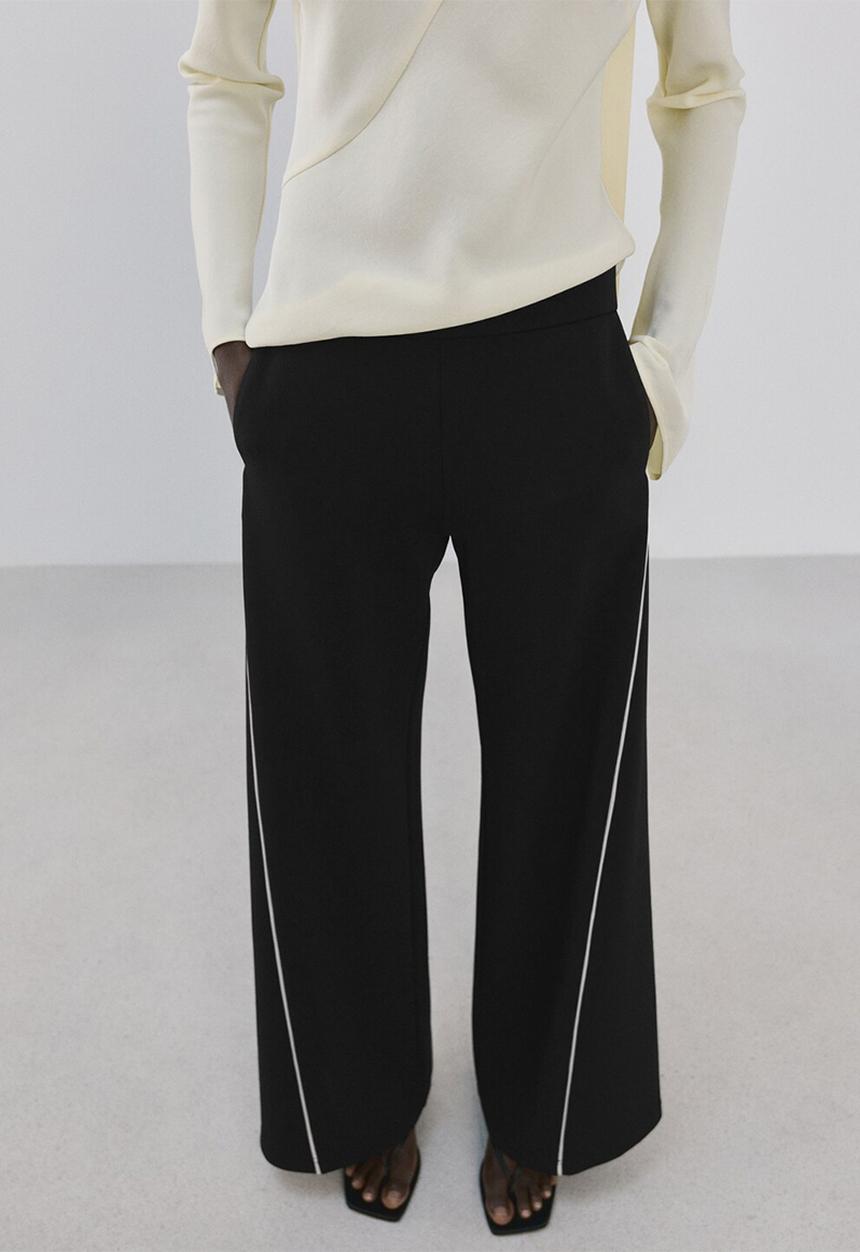 MANGO - Trousers pipin- black