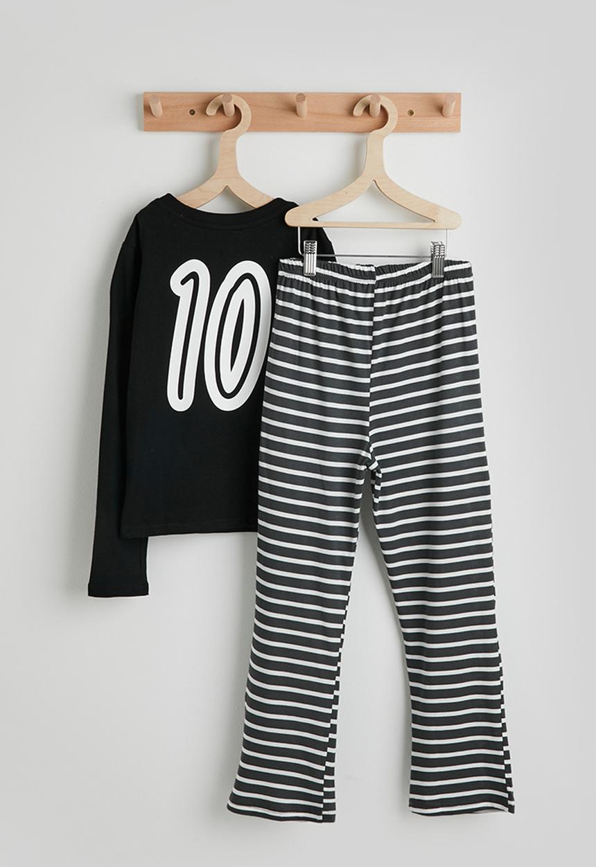 Pop Candy - Dino graphic pj set - black/charcoal stripe