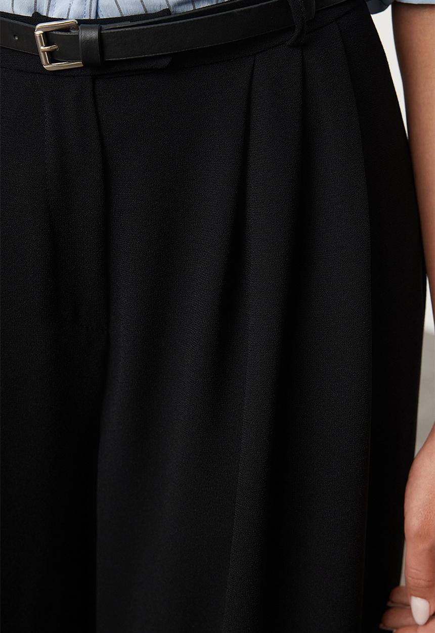 Trendyol - Belted Pleated Palazzo Trousers - Black