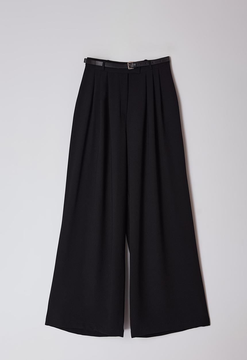 Trendyol - Belted Pleated Palazzo Trousers - Black