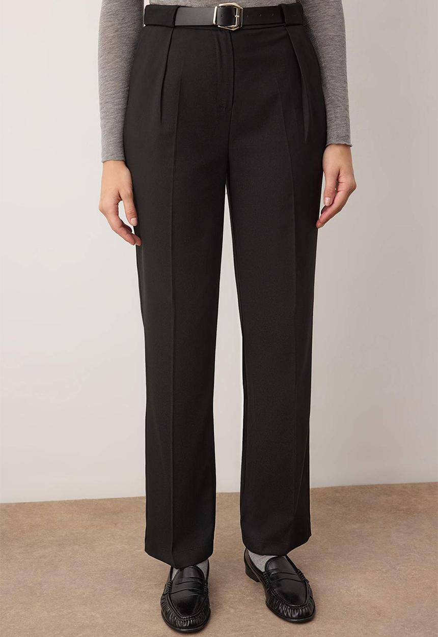 Trendyol - Belted Straight Leg Trousers - Black